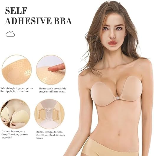 Push-Up Bra, Wire-Free, Nude, Silicone Backless (in, Cup Band, A, Beign)