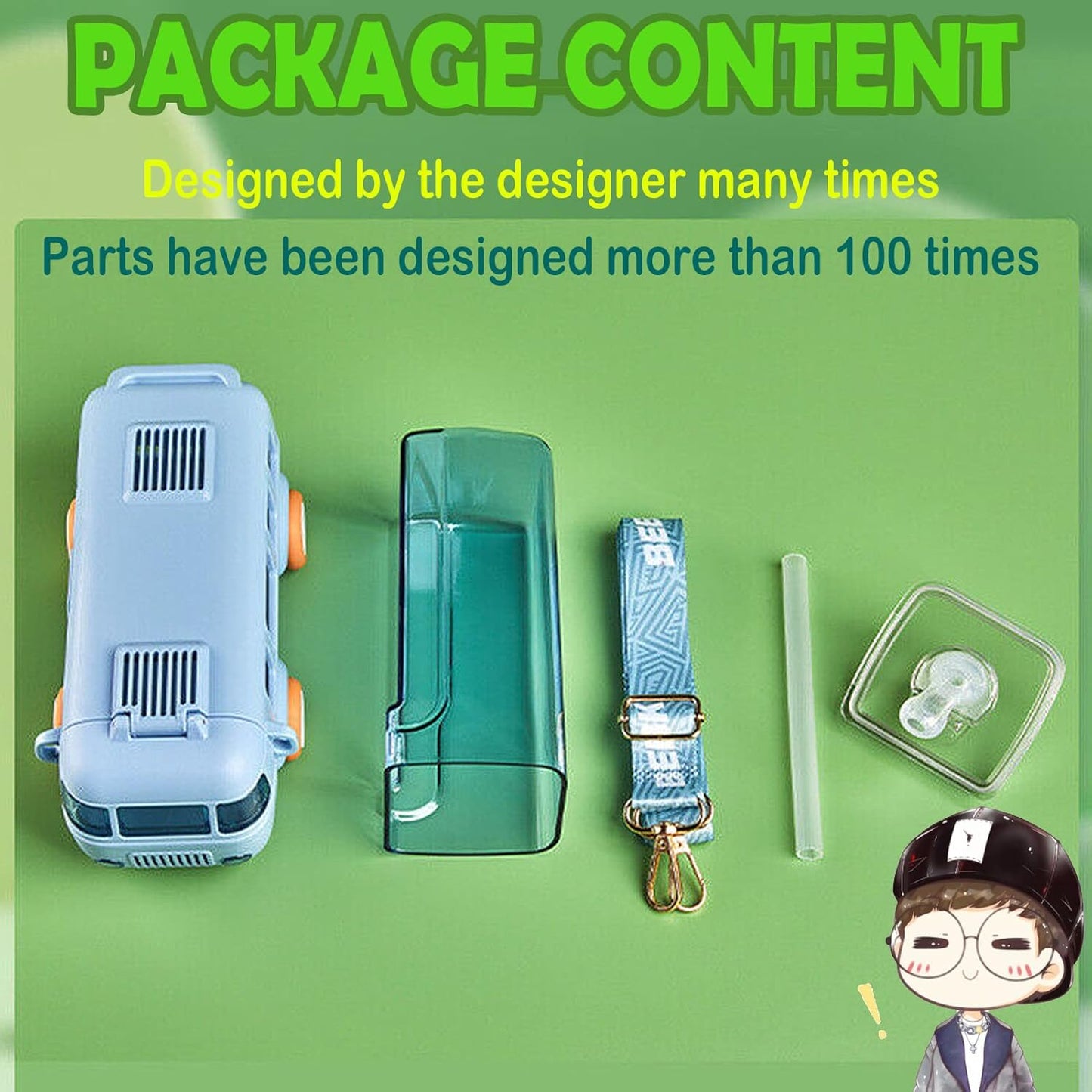 Bus Water Bottle,School Bus Water Bottle With Wheels,With Shoulder Strap Children'S Small Car Straw Water Cup 500ml (blue)