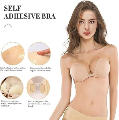 Push-Up Bra, Wire-Free, Nude, Silicone Backless (in, Cup Band, A, Beign)