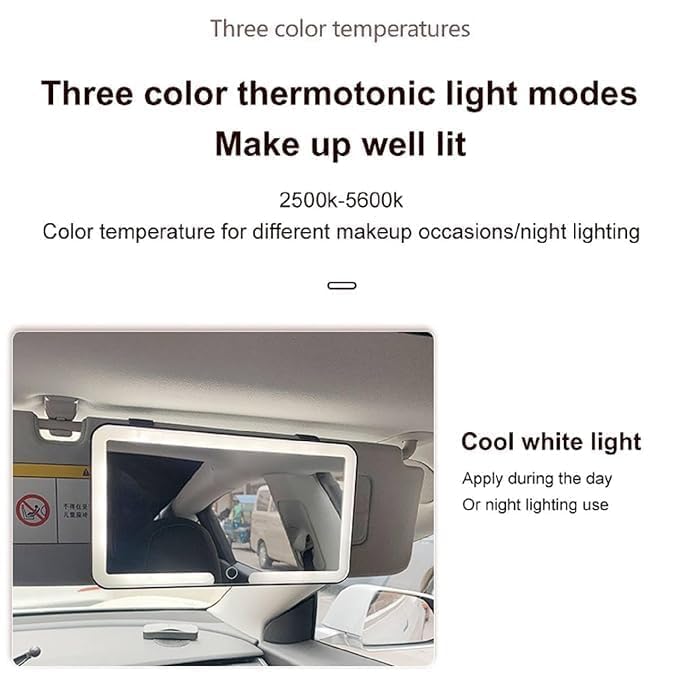 Car Sun Visor Mounted Led Vanity Mirror with 3 Light Modes and 80 Leds, Rechargeable Makeup Mirror - Dimmable Touch Control, Light Up Mirror Universal
