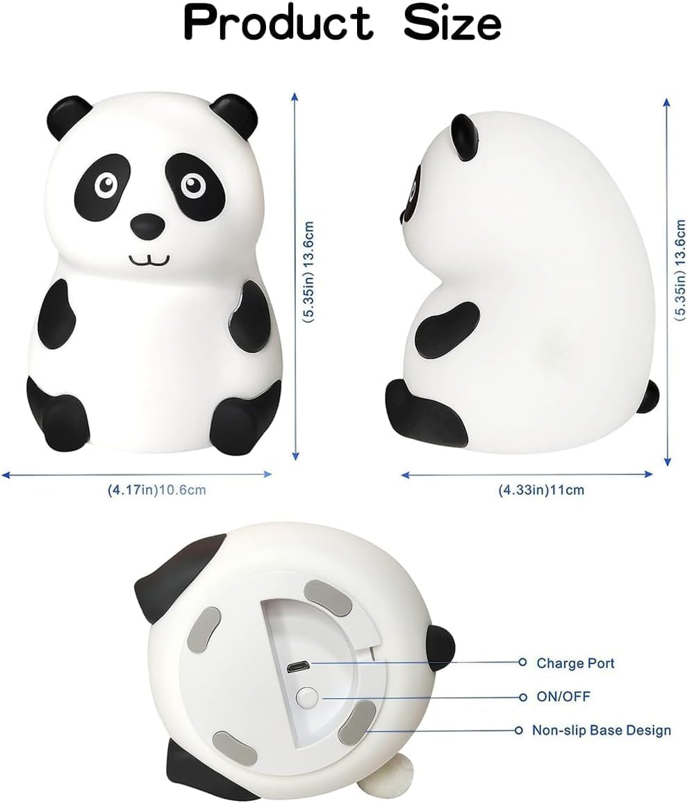 Life-panda Night Light for Kids - Soft Silicone Rechargeable Lamp with Tap Control.