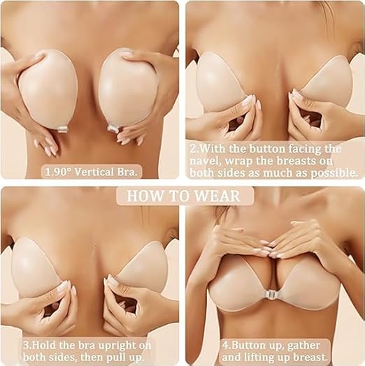 Push-Up Bra, Wire-Free, Nude, Silicone Backless (in, Cup Band, A, Beign)