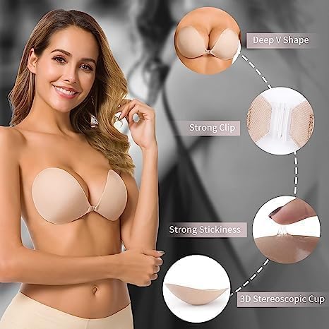 Push-Up Bra, Wire-Free, Nude, Silicone Backless (in, Cup Band, A, Beign)
