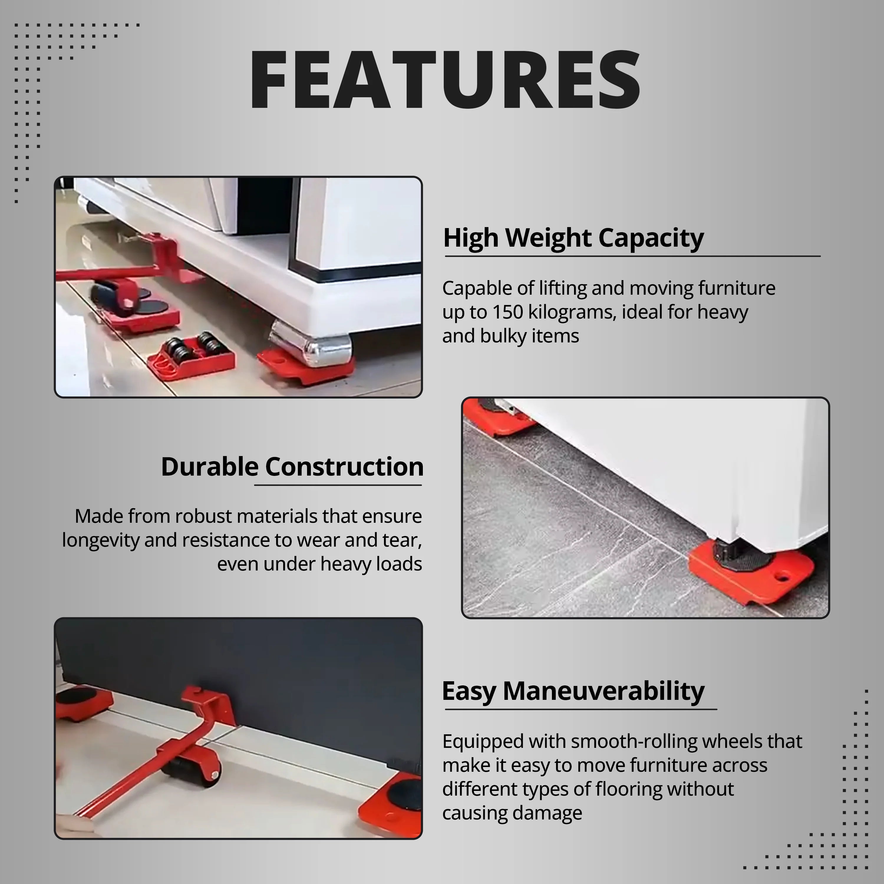 4 Pcs Furniture Lifter Mover Tool Set