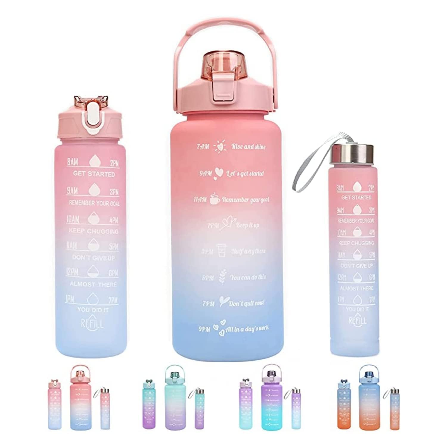 3 in 1 Leakproof Durable BPA-Free Non-Toxic Unbreakable Silicone Water Bottle with Motivational Time Marker for Office, Home, Outdoor Fitness and Gym