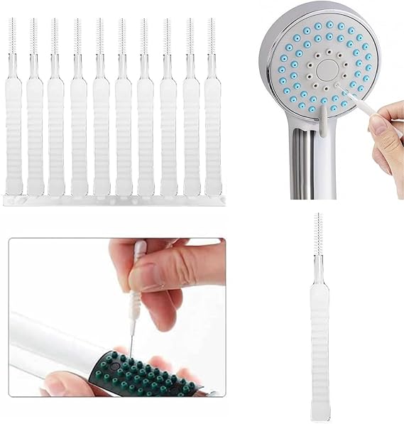 Polypropylene Handle FEORA 20 PCS Shower Nozzle Gap Hole Cleaning Brush Pin Brush Shower Head Cleaning Tools Anti Clogging Cleaner Keyboard Mobile Speakers Brush's Bathroom Supplies, White