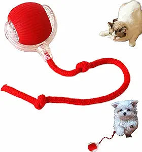 Electric Cat Ball Toy with LED Light, Chirping Sounds & Teasing Rope Tails
