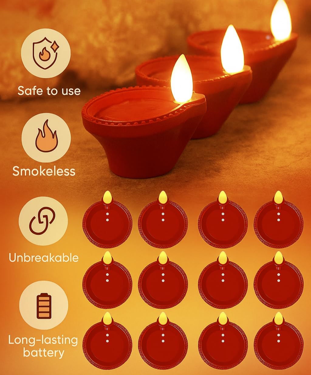 Water Diyas for Home Decoration High Quality | | Diwali Decoration for Home Light | Replaceable Battery| Flameless | Pet Friendly | Water Sensor |Diya Lights