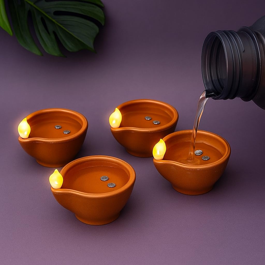 Water Diyas for Home Decoration High Quality | | Diwali Decoration for Home Light | Replaceable Battery| Flameless | Pet Friendly | Water Sensor |Diya Lights