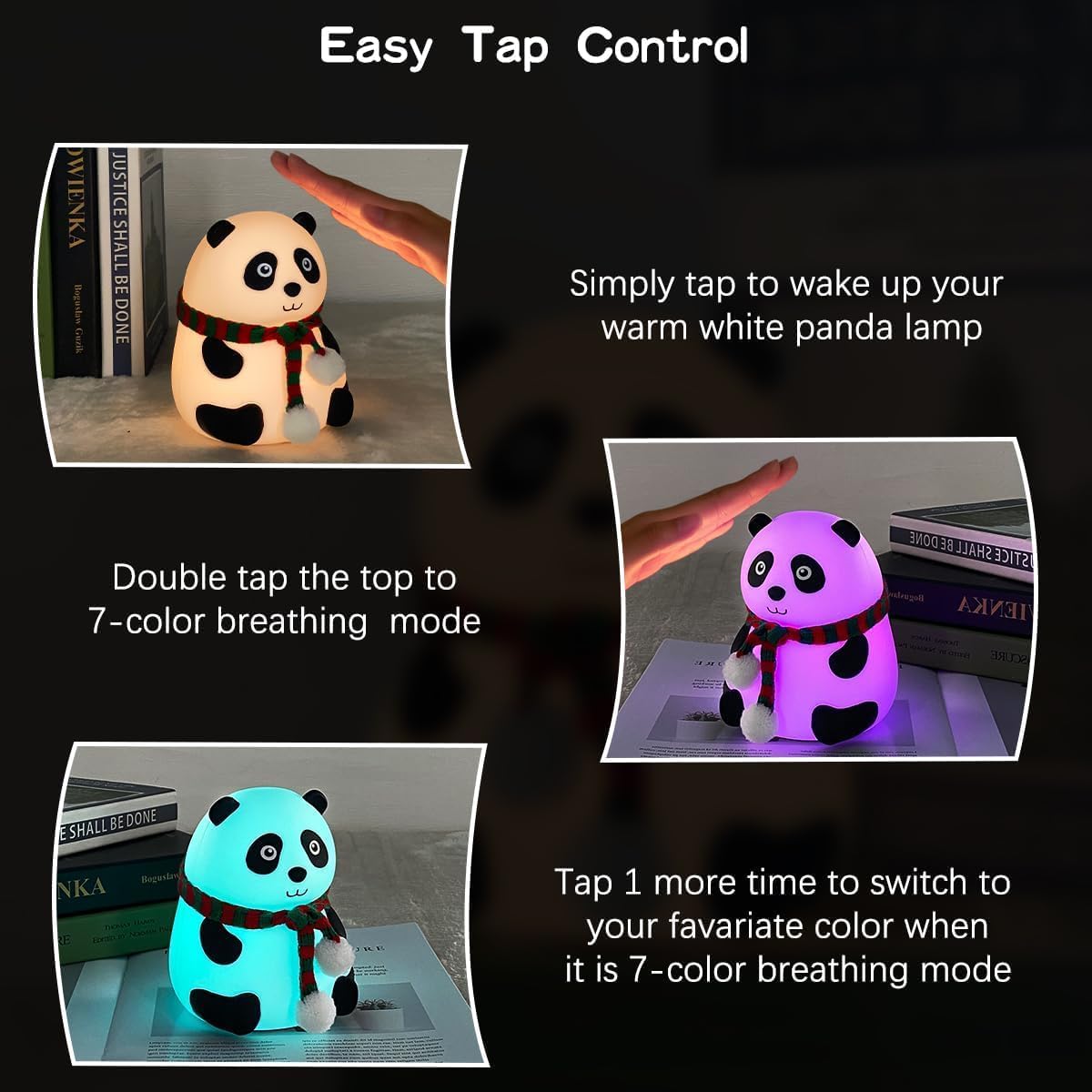 Life-panda Night Light for Kids - Soft Silicone Rechargeable Lamp with Tap Control, Multi-Color Modes, and Non-Slip Base - Perfect for Bedside, Baby Rooms, and Gifting