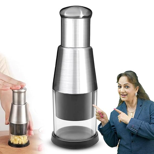 Stainless Steel Push Chopper | Hand Press Garlic & Onion Chopper