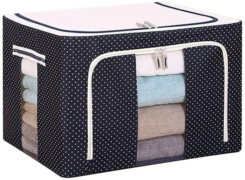 Cloth Storage Box, 66L, Polka Dots Design, Oxford Fabric, Foldable, with Reinforced Handle and Sturdy Zipper, Blue