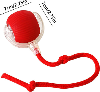 Electric Cat Ball Toy with LED Light, Chirping Sounds & Teasing Rope Tails