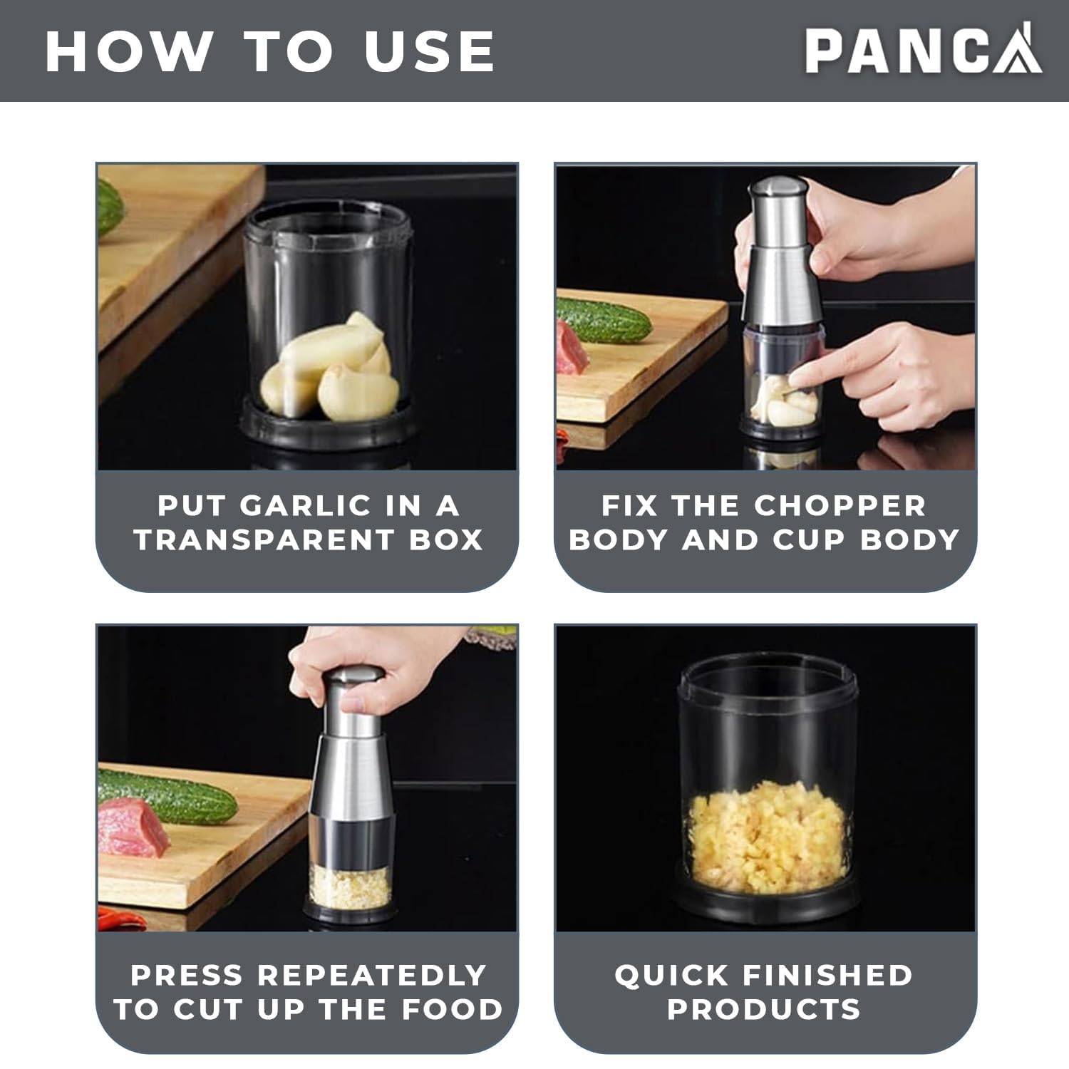 Stainless Steel Push Chopper | Hand Press Garlic & Onion Chopper