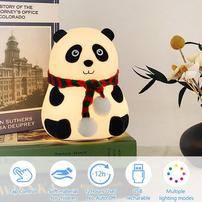 Life-panda Night Light for Kids - Soft Silicone Rechargeable Lamp with Tap Control.