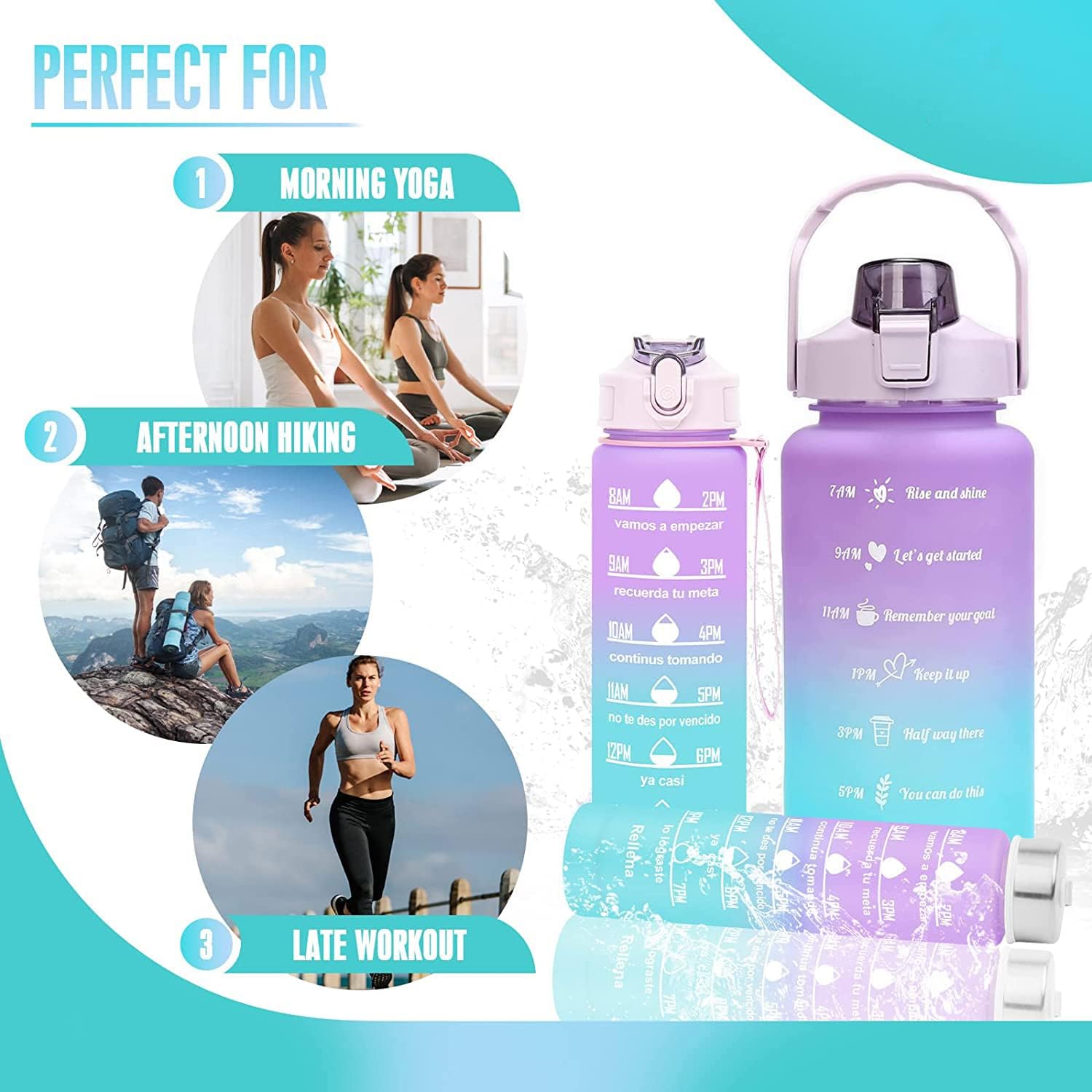 3 in 1 Leakproof Durable BPA-Free Non-Toxic Unbreakable Silicone Water Bottle with Motivational Time Marker for Office, Home, Outdoor Fitness and Gym