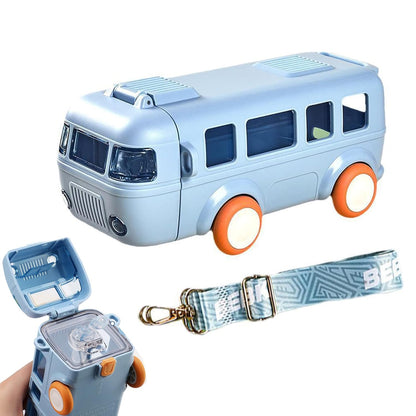 Bus Water Bottle，School Bus Water Bottle With Wheels，With Shoulder Strap Children'S Small Car Straw Water Cup 500ml (blue)