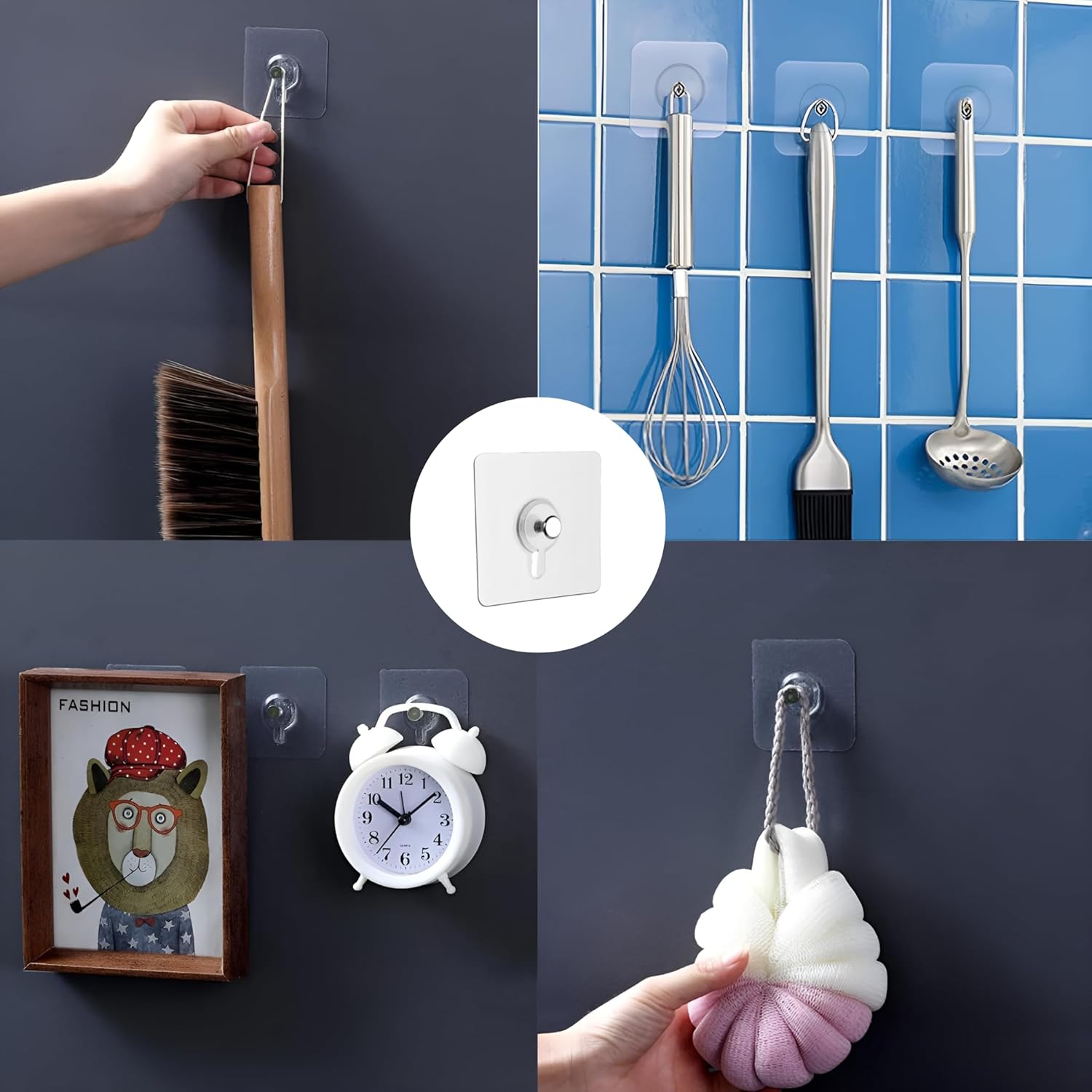 Photo Frame Hooks for Wall Without Drilling, 10 Pack Self Adhesive Hooks for Wall Heavy Duty Strong Nail Free for Hanging Photo Frame (Hanging Hook, Transparent) Stainless Steel