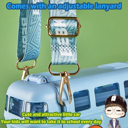 Bus Water Bottle，School Bus Water Bottle With Wheels，With Shoulder Strap Children'S Small Car Straw Water Cup 500ml (blue)