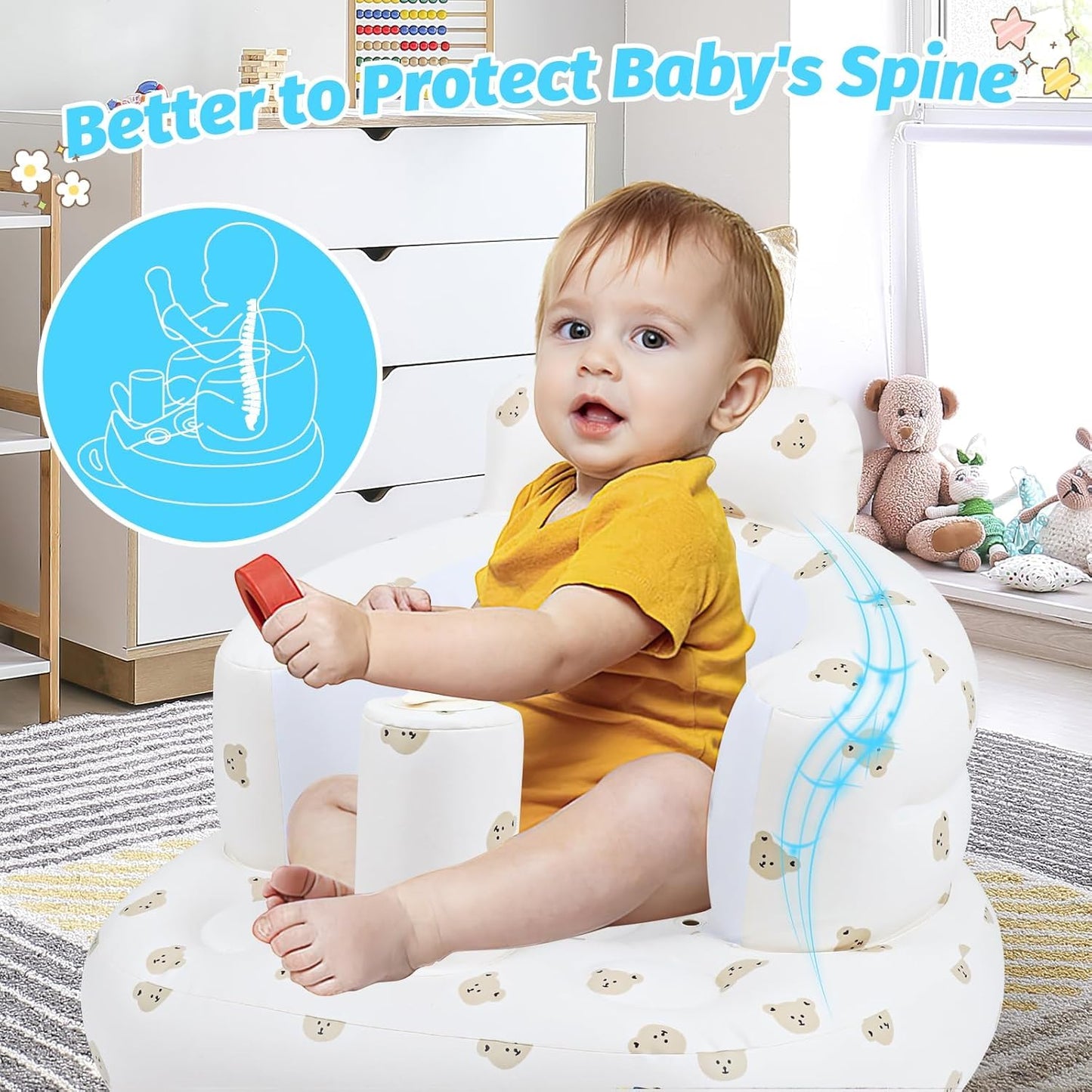 Inflatable Baby Floor Seat with Built in Air Pump