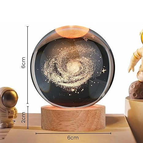 3D Galaxy Crystal Ball Night Lamp - Engraved USB Table LED Wooden Light for Home Office Decoration and Birthday Gift (Galaxy)(Warm White)