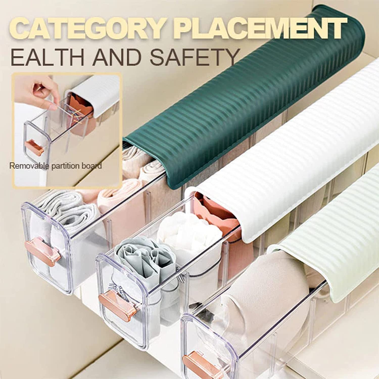 HomeCloud Drawer Socks Organizer Divider, Wall Mount 6 Cell Drawer Storage Boxes And Acrylic Organizers For Lingerie, Socks, Ties, Data Cable, Spices Organization (Green)