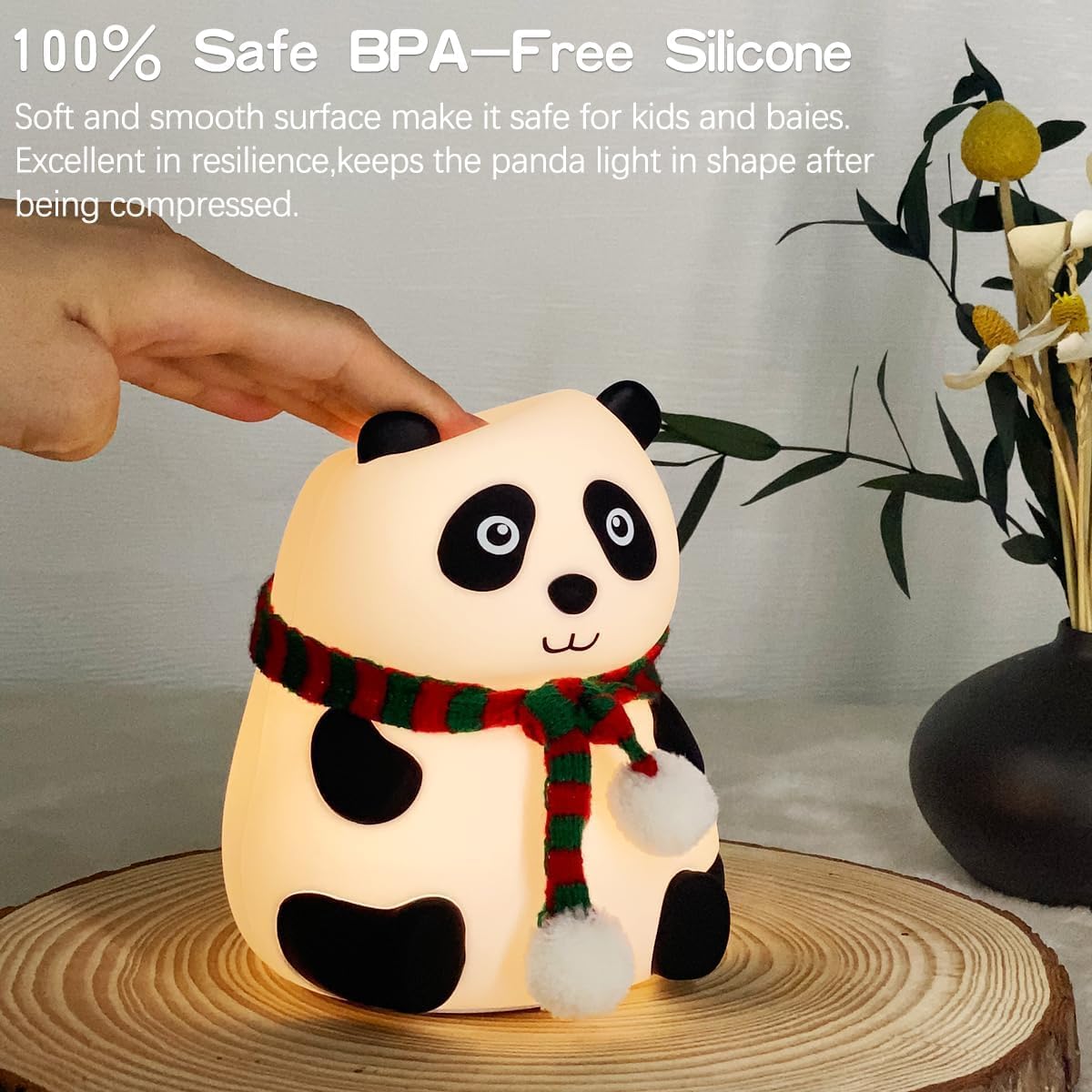 Life-panda Night Light for Kids - Soft Silicone Rechargeable Lamp with Tap Control, Multi-Color Modes, and Non-Slip Base - Perfect for Bedside, Baby Rooms, and Gifting