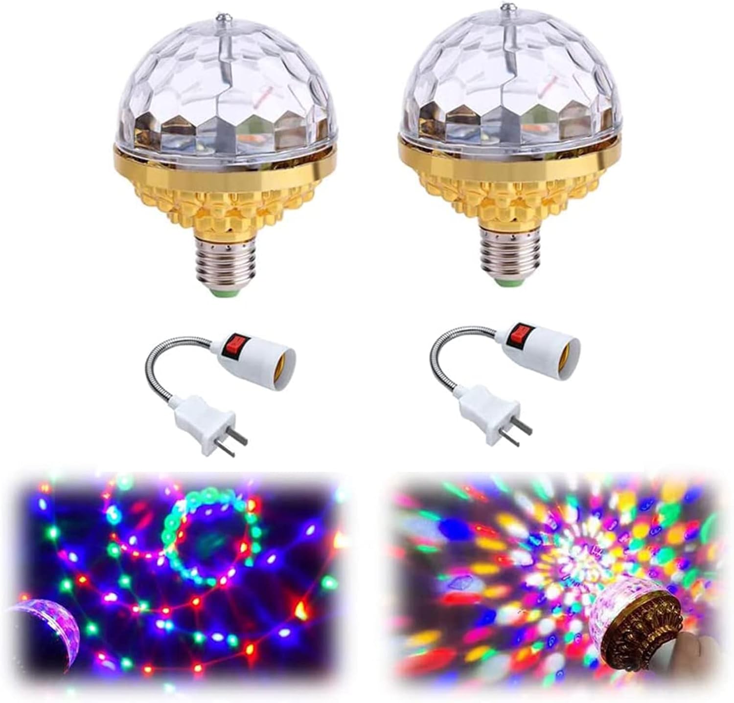 Colorful Rotating Magic Ball Light, Colorful Disco Rotating Magic Ball Light Bulb with Sockets