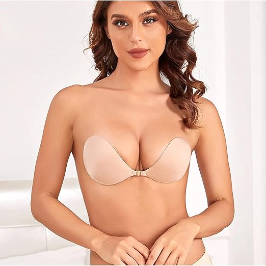Push-Up Bra, Wire-Free, Nude, Silicone Backless (in, Cup Band, A, Beign)