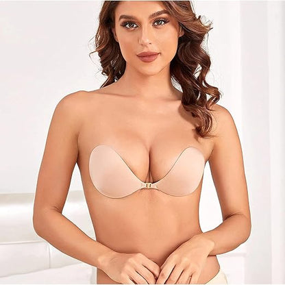 Push-Up Bra, Wire-Free, Nude, Silicone Backless (in, Cup Band, A, Beign)