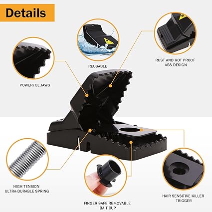 Rat Trap, Large Mouse Traps, Mouse Traps Indoor for Home, Instant Kill Traps for Mouse Rat Chipmunk, Quick Set Up and Reusable – 6 Pack, Black