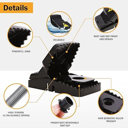 Rat Trap, Large Mouse Traps, Mouse Traps Indoor for Home, Instant Kill Traps for Mouse Rat Chipmunk, Quick Set Up and Reusable – 6 Pack, Black