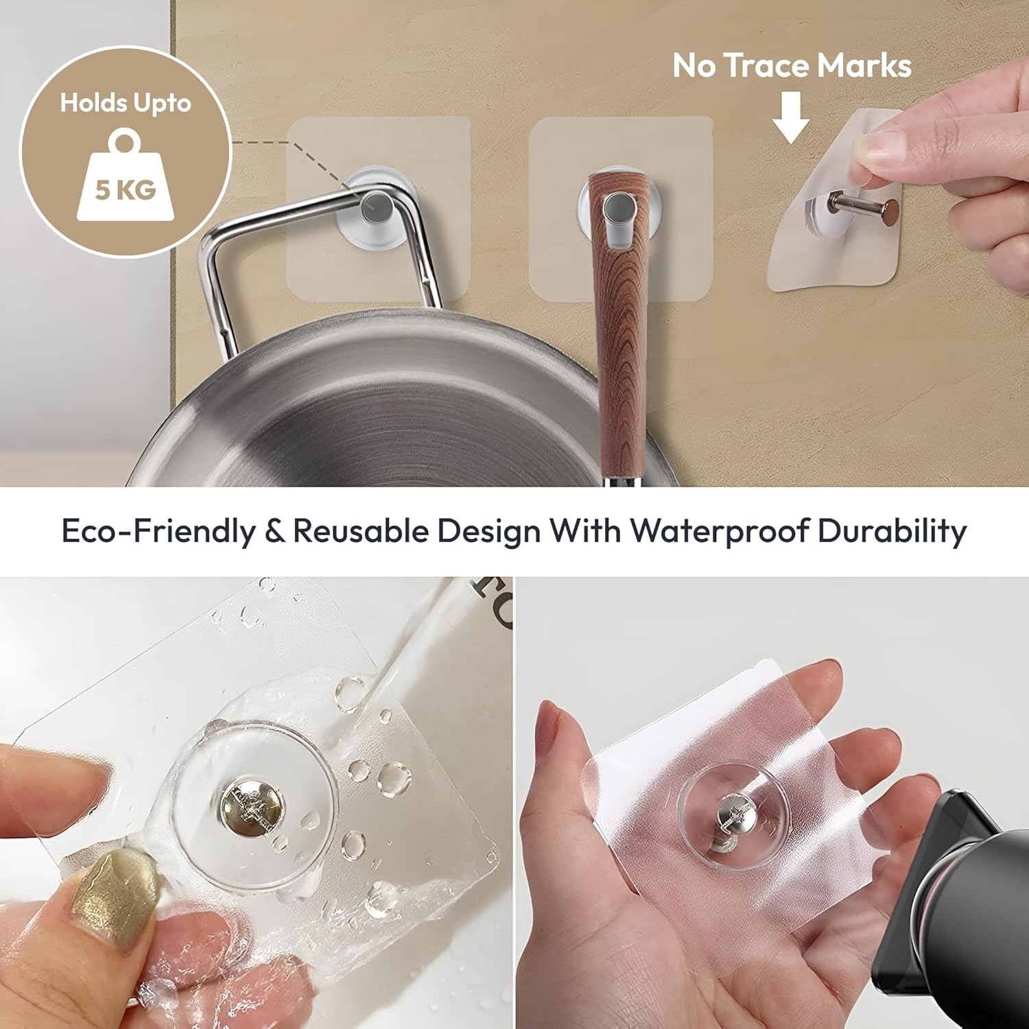 Photo Frame Hooks for Wall Without Drilling, 10 Pack Self Adhesive Hooks for Wall Heavy Duty Strong Nail Free for Hanging Photo Frame (Hanging Hook, Transparent) Stainless Steel