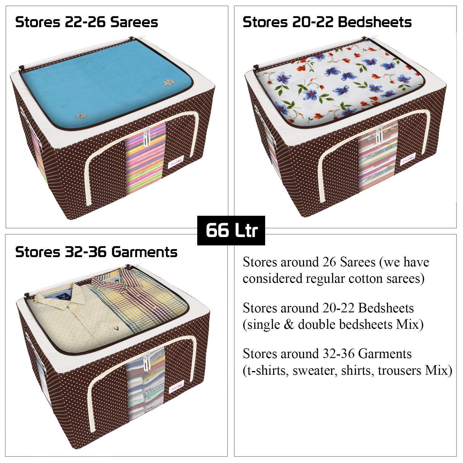 Cloth Storage Box, 66L, Polka Dots Design, Oxford Fabric, Foldable, with Reinforced Handle and Sturdy Zipper, Blue