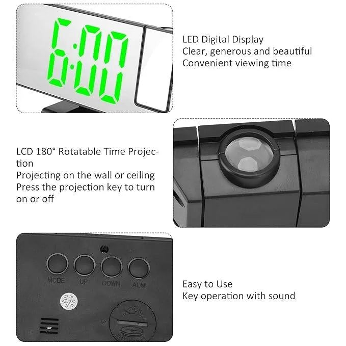 LED Digital alarm clock with 180° rotatable Projector